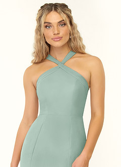 Azazie Rue At-home Try On Dresses Agave A-Line Halter Chiffon Dress image6