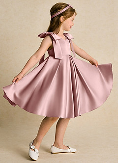 Azazie Guppie Abiti da Ragazza di Fiori Abito Principessa in Raso Opaco Plissettato Rosa Polverosa image3