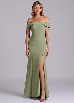 Azazie Luciana Brautjungfernkleider Wandelbar Etui Schulterfrei Chiffon Kleid Pistazie image1