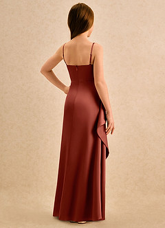 Azazie Cannoli Girls Formal Blumenmädchenkleider A-Linie Plissee Stretch-Satin Kleid Terrakotta image2