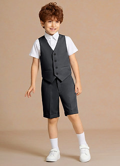 front Oliver Charcoal 3-Piece Boys Vest & Shorts Set