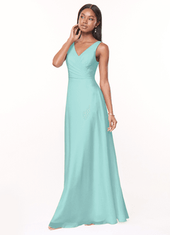 Azazie Nala Bridesmaid Dresses Aqua A-Line Pleated Chiffon Dress image3