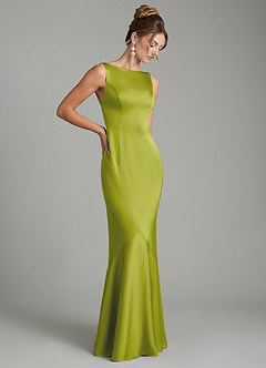 Azazie Tamera Bridesmaid Dresses Lemongrass Mermaid Pleated Stretch Satin Dress image7