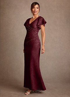 Azazie Dorina Final Sale Cabernet Sheath Pleated Floral Jacquard Dress image4