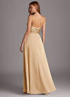 Azazie Jenna Bridesmaid Dresses Champagne A-Line Pleated Stretch Satin Dress image4