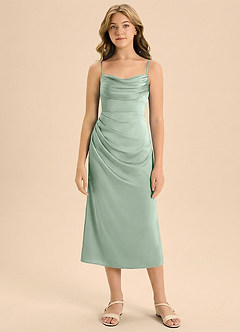 Azazie Mai Junior Osłona Pofałdowany Satyna elastyczna Długość herbaty Młodsza druhna Sukienka image3