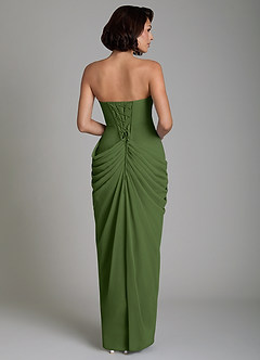 Azazie Nyra Robes de demoiselle d'honneur Robe Fourreau en Mousseline de soie Corset Olive image2