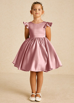 Azazie Tootsie Blumenmädchenkleider A-Linie Schleifen Matte Satin Kleid Altrosa image3
