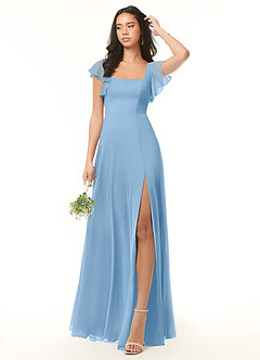 Azazie Bondi Brautjungfernkleider A-Linie Gekräuselt Chiffon Kleid Puderblau image2