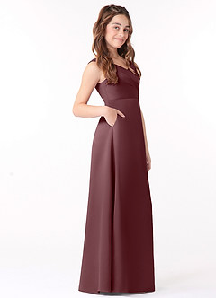 Azazie Sadia Junior Sangria A-Line Pleated Stretch Satin Dress image2
