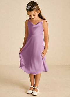 Azazie Zuzu Flower Girl Dresses Wisteria A-Line Spaghetti Strap Stretch Satin Dress image3