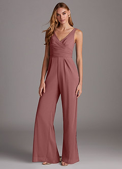 Azazie Ida Abiti da Damigella Tuta in Chiffon Elasticizzato Plissettato Rosa Del Deserto image3