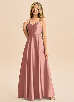 Azazie Rumi Junior Linia A Pofałdowany Satyna elastyczna Długość podłogi Młodsza druhna Sukienka image3