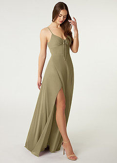 Azazie Minie Abiti da Damigella Abito A-Line in Chiffon Fiocco Verde Muschio image1