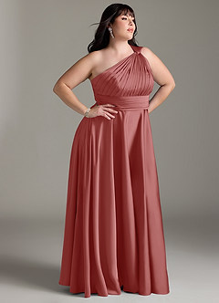 Azazie Charlize Jurken voor bruidsmeisjes Jurk van Stretch Satijn met A-lijn One-shoulder Antieke Roos image12