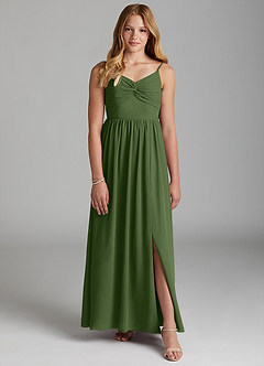 Azazie Zeya Junior Olive A-Line Chiffon Dress image1