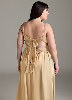 Azazie Zeya Brautjungfernkleider A-Linie Plissee Stretch-Satin Kleid Gold image15
