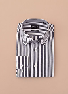 front Aiden Brushed Denim Blue 100% Cotton Non-Iron Striped Dress Shirt