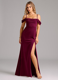 Azazie Saige Bridesmaid Dresses Cabernet Sheath Off the Shoulder Velvet Convertible Dress image6