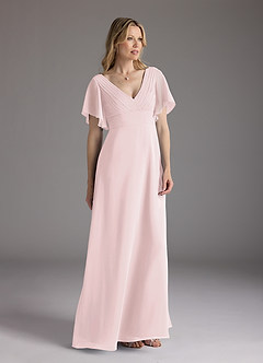 Azazie Alessa Final Sale Blushing Pink A-Line V-Neck Pleated Chiffon Dress image1