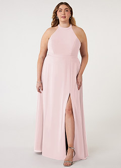 Azazie Clarice Bridesmaid Dresses Blushing Pink A-Line Halter Chiffon Dress image8
