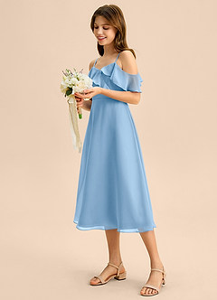 Azazie Kamilla Junior A-Linie Schulterfrei Chiffon Kleid Puderblau image3