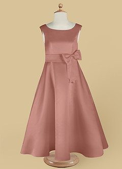 Azazie Lindy vestidos de niña de las flores Vestido de Rosa De Cedro de Satin Mate de Corte En A con Plisado image13