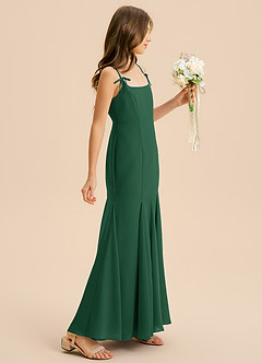 Azazie Evey Junior Abito Sirena in Chiffon Plissettato Verde Scuro image5