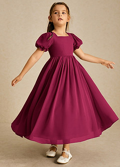 Azazie Joss Flower Girl Dresses Burgundy A-Line with Sleeves Chiffon Dress image3
