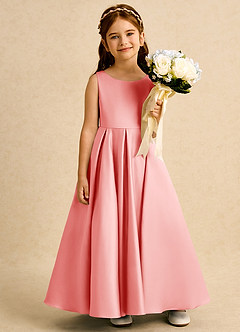 Azazie Pepper vestidos de niña de las flores Vestido de Coral de Satin Mate de Corte En A con Plisado image6
