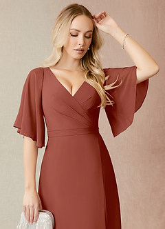 Azazie Cierra Bridesmaid Dresses Auburn A-Line V-Neck Chiffon Dress image6