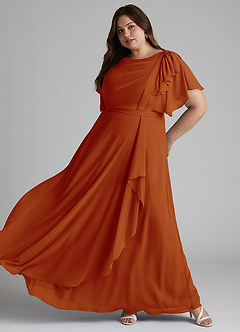 Azazie Aaliyah Bescheiden Bruidsmeisjekleding A-Lijn Bocht Gevouwen Chiffon Vloerlengte Jurk image8