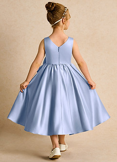 Azazie Hermia Robe Demoiselle D'honneur Fillette Robe Trapèze en Mat Satiné Sans manches Eis image2