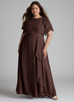 Azazie Aaliyah Modest Bridesmaid Dresses A-Line Scoop Pleated Chiffon Floor-Length Dress image6