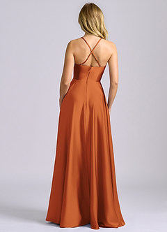 Azazie Truce Bridesmaid Dresses Cinnamon A-Line Stretch Satin Dress image2