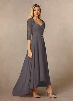 Azazie Anne Abiti per la Madre della Sposa Abito Tubino in Pizzo con Scollo a Cuore e Paillettes Grigio Acciaio image5