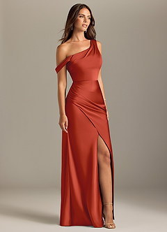 Azazie Madelyn Bridesmaid Dresses Rust Mermaid Off the Shoulder Stretch Satin Convertible Dress image4