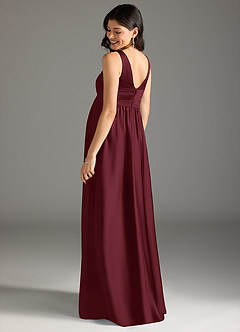 Azazie Yetta Maternity Bridesmaid Dresses A-Line Pleated Stretch Satin Floor-Length Dress image3