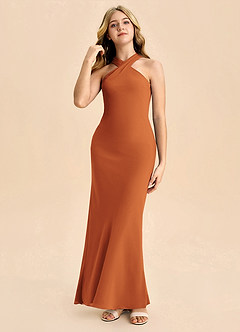 Azazie Doretta Junior Robe Fourreau en Mousseline de soie Plissée Cannelle image3