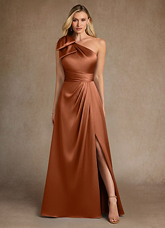 Azazie Easton Mother of the Bride Dresses Copper A-Line One Shoulder Stretch Satin Dress image1