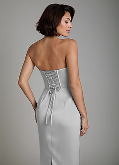 Azazie Fallyn Vestidos de damas de honor Vestido Plata de Satén Elástico de Corte Recto con Corsé image2