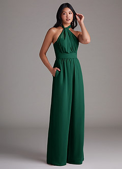 Azazie Lamara Bridesmaid Dresses Emerald Off the Shoulder Chiffon Convertible Jumpsuit image23