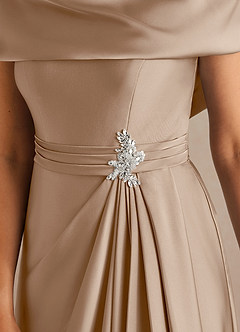 Azazie Branford Kleider für die Brautmutter A-Linie Plissee Stretch-Satin Kleid Taupe image4