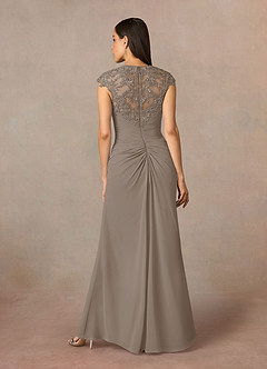 Azazie Birdie Mother of the Bride Dresses Taupe A-Line Queen Anne Sequins Chiffon Dress image5