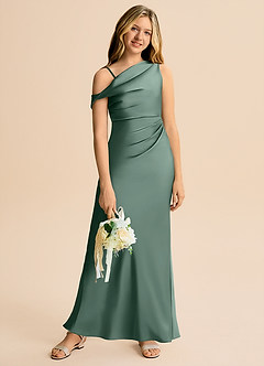 Azazie Emerson Junior Vestido de Eucalipto de Satén Elástico de Corte Recto con Vestidos sin tirantes image5