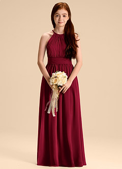 Azazie Malone Junior Burgundy A-Line Pleated Chiffon Dress image1