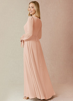 Azazie Leonia Bridesmaid Dresses English Rose A-Line Long Sleeve Chiffon Dress image2
