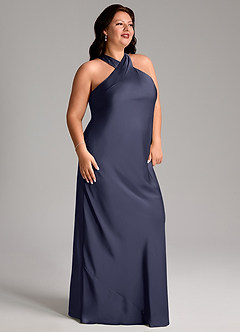 Azazie Doretta Bridesmaid Dresses Stormy Mermaid Pleated Stretch Satin Dress image9