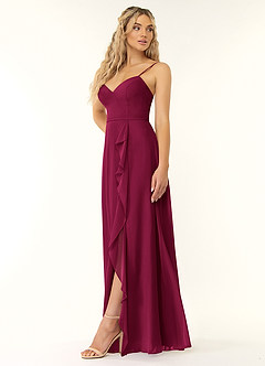 Azazie Naeem Bridesmaid Dresses Burgundy A-Line V-Neck Ruffle Chiffon Dress image3