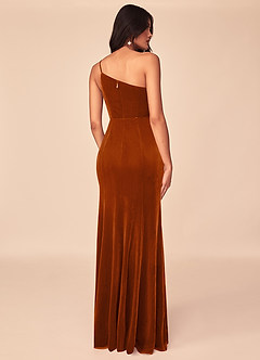 Azazie Kala Bridesmaid Dresses Burnt Orange A-Line One Shoulder Velvet Dress image2